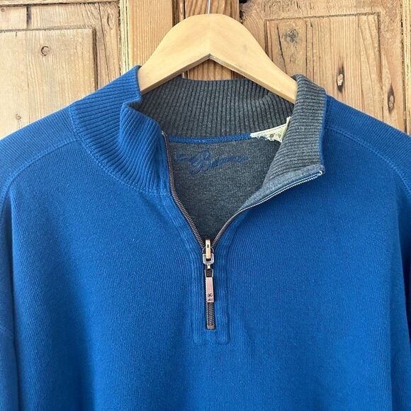 Men's Tommy Bahama Large Blue Gray Reversible Sweater Pullover 1/4 Zip V-Neck - Picture 2 of 10